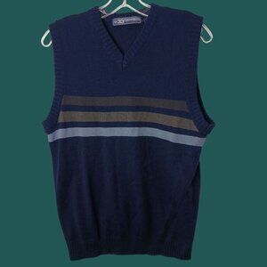 33 Degrees Vtg Mens Sleeveless Knit Sweater Vest Navy With Stripes Large